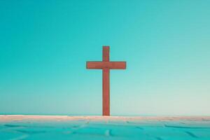 AI generated Serene Wooden Cross Sky   Easter Faith Background photo