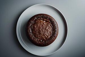 AI generated chocolate lava cake on a white plate. closeup photo