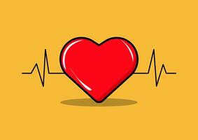 Cartoon vector illustration of a red heart with a heart rate graph in the background. combines the symbol of love with the concept of heart rhythm, creating a playful and dynamic image