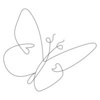 Continuous one line butterfly flying single line outline art drawing illustration vector