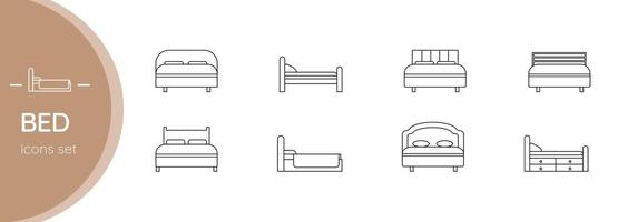 Bed. Set of vector icons. Isolated on white background