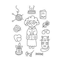 Grandma set. Vector illustration in doodle style.
