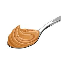 Vector illustration, peanut butter on a spoon, isolated on white background.