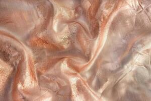 AI generated Rose gold color silk background. Fabric textile drape with crease wavy folds. Generative AI photo