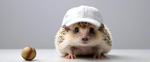 AI generated Adorable cute hedgehog with blank baseball cap isolated on white background, animals and wildlife wallpaper, template photo