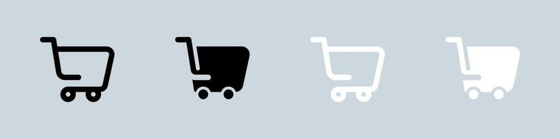 Shopping cart icon set in black and white. Buy signs vector illustration.