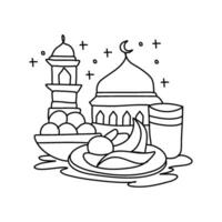 islámico Ramadán comida Luna imprimible Arte minimalista hogar decoración póster vector