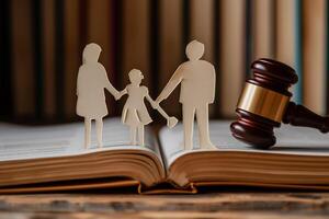 AI generated Paper cut family, judge gavel and book. Family Law photo