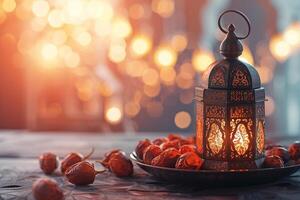 AI generated Ramadan kareem holiday concept with iftar dates photo