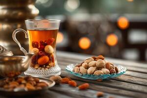 AI generated Ramadan food Blend dried fruits and nuts photo