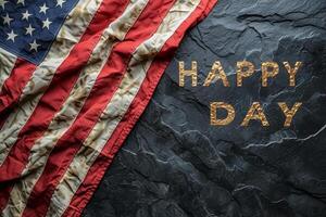 AI generated Happy Veterans day concept made from American flag and the text on dark stone background photo