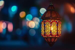 AI generated Arabic lantern in the night. Ramadan concept photo