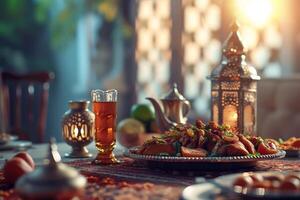 AI generated Ramadan kareem holiday concept with iftar dates photo
