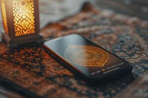 AI Generated Digital Eid Greetings on Smartphone photo