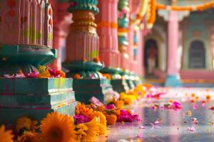 AI Generated Vibrant Temple Flower Altar photo