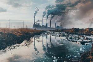 ai generado industrial contaminación y naturaleza foto