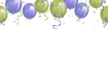 banner celebration, greeting card, decor birthday party with balloon and ribbon purple green vector