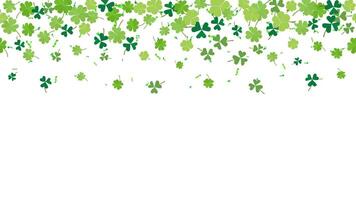 seamless border banner on it St Patrick day. green four-leaf clover and confetti vector