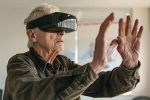 AI Generated Senior Experiencing VR Technology photo