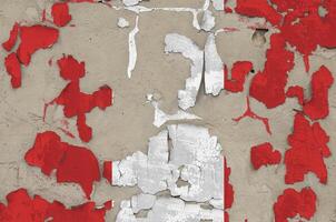 Peru flag depicted in paint colors on old obsolete messy concrete wall closeup. Textured banner on rough background photo