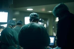 AI generated Medical Team Performing Surgical Operation in Modern Operating Room. Neural network AI generated photo