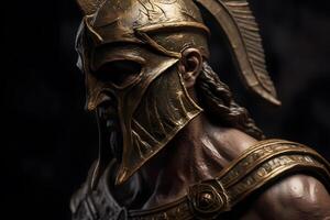 ai generado ilustración de espartano Rey Leonid en dorado armadura y casco. neural red ai generado foto