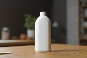 AI generated White cosmetic shampoo dispenser bottle mockup. Neural network AI generated photo