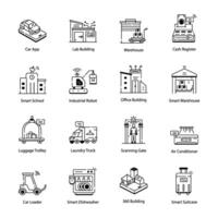 Trendy Linear Icons Depicting Autonomous Devices and Buildings vector