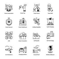 Linear Icons Depicting Smart Gadgets and Buildings vector