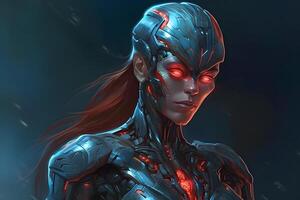 AI generated Cyborg woman, abstract science and technology background. Neural network AI generated photo