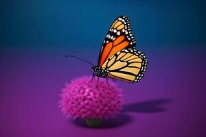 ai generado monarca mariposa en flor. neural red ai generado foto