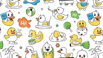 Seamless doodle pattern symbolizing loving baby ducks, cute hatchlings and fluffy goslings vector