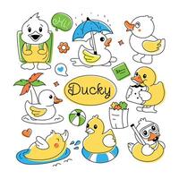 A doodle duck vector showcasing cute rubber ducks, shower toys, and baby chickens