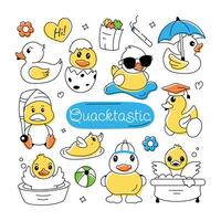 A doodle duck vector showcasing cute rubber ducks, shower toys, and baby chickens