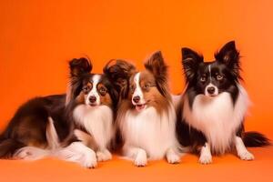 AI generated a group of dogs on an orange background. Neural network AI generated photo