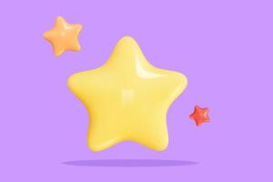 Star 3D Review plastic vector render. Set star for feedback and rank. 3d cartoon game element. Shape for app and game design. Vector illustration.