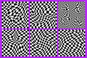 Checkerboard psychedelic pattern set black and white. Checkerboard background y2k retro grid. Psychedelic texture vector illustration.