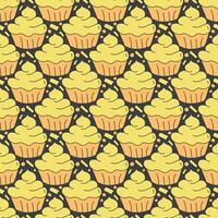 Seamless cake pattern. Sweets and candy background. Doodle illustration with sweets and candy icons vector