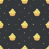 Seamless cake pattern. Sweets and candy background. Doodle illustration with sweets and candy icons vector