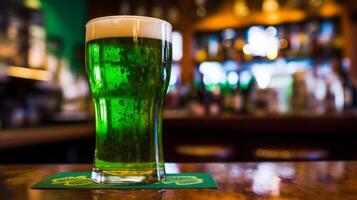 AI generated glass of green beer, st patricks day concept. Neural network AI generated photo