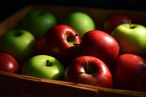 ai generado un montón de verde y rojo manzanas antecedentes. neural red ai generado foto