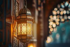 AI generated ornate ramadan lantern and an ornamental frame photo