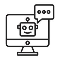 Computer with chat bot speak in bubble on screen icon. vector