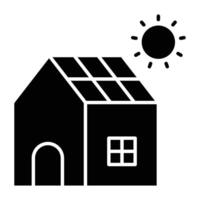 Smart home icon house with solar panel on roof. vector