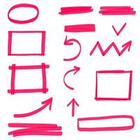 Hand drawn marker highlight, frames, arrows, text box vector