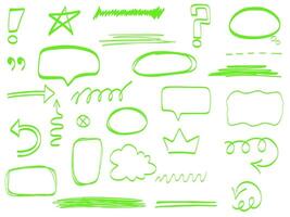 Hand drawn speech bubbles, highlight, frames, arrows, text box. vector