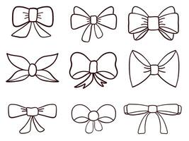 Outline hand drawn doodle gift bow set vector