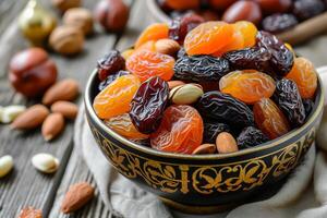 AI generated Combine assorted dried fruits dates prunes apricots photo