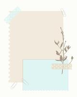 Elegant scrapbooking layout design with papers and herbal botanical embellishment, template reminder notes to do list. vector