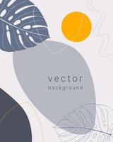 Botany background with abstract shapes and monstera, template for flyer poster brochure and empty space for inscription. vector